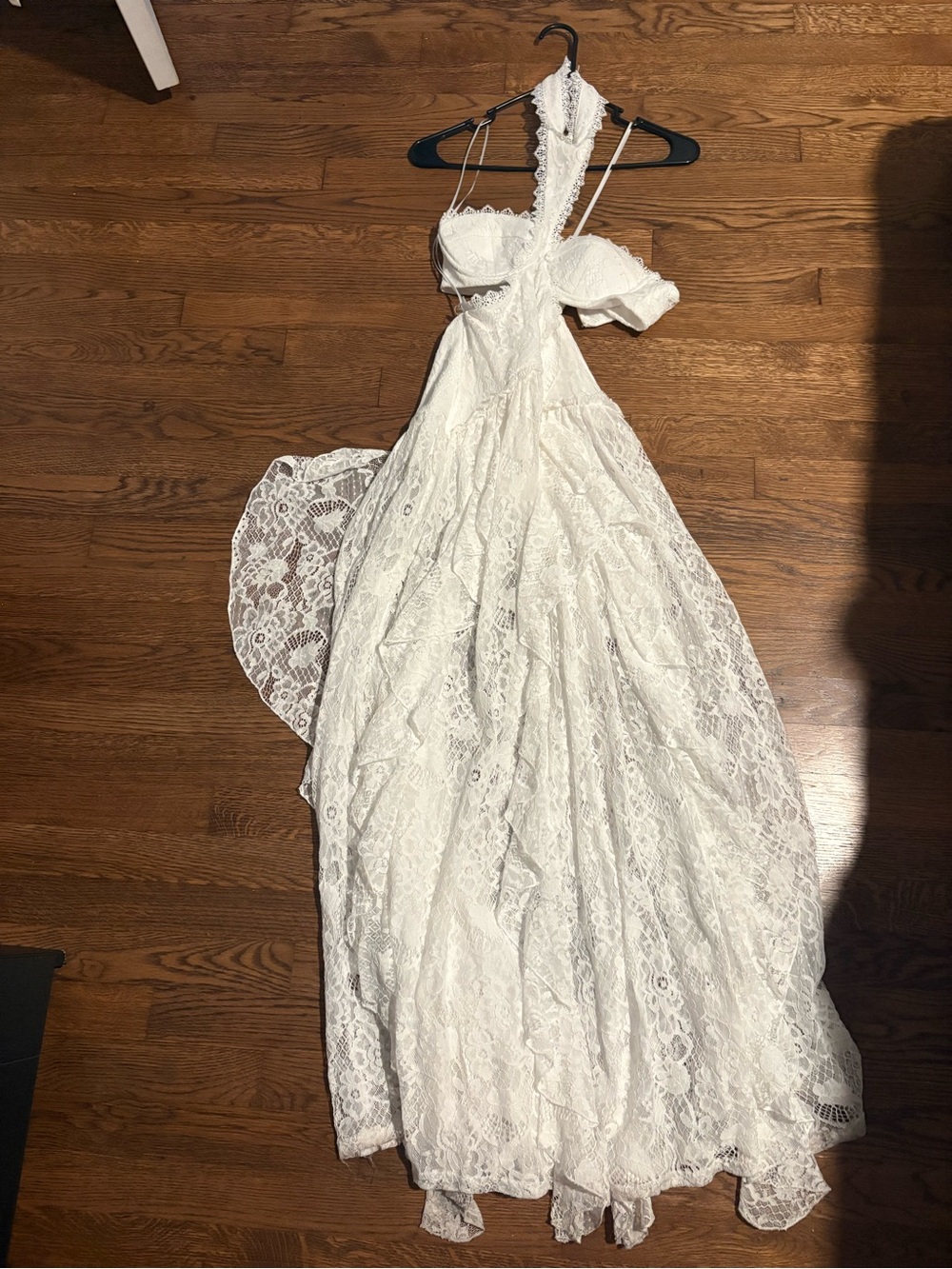 White Lace halter neck Evening Dress.